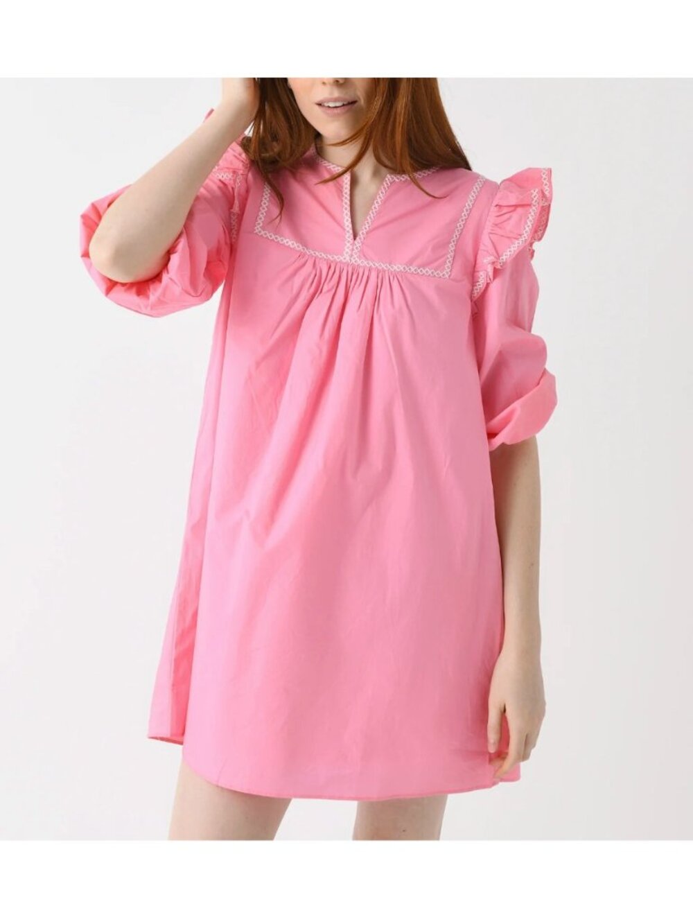ENGLISH FACTORY Women's Contrast Embroidery Mini Dress Pink small